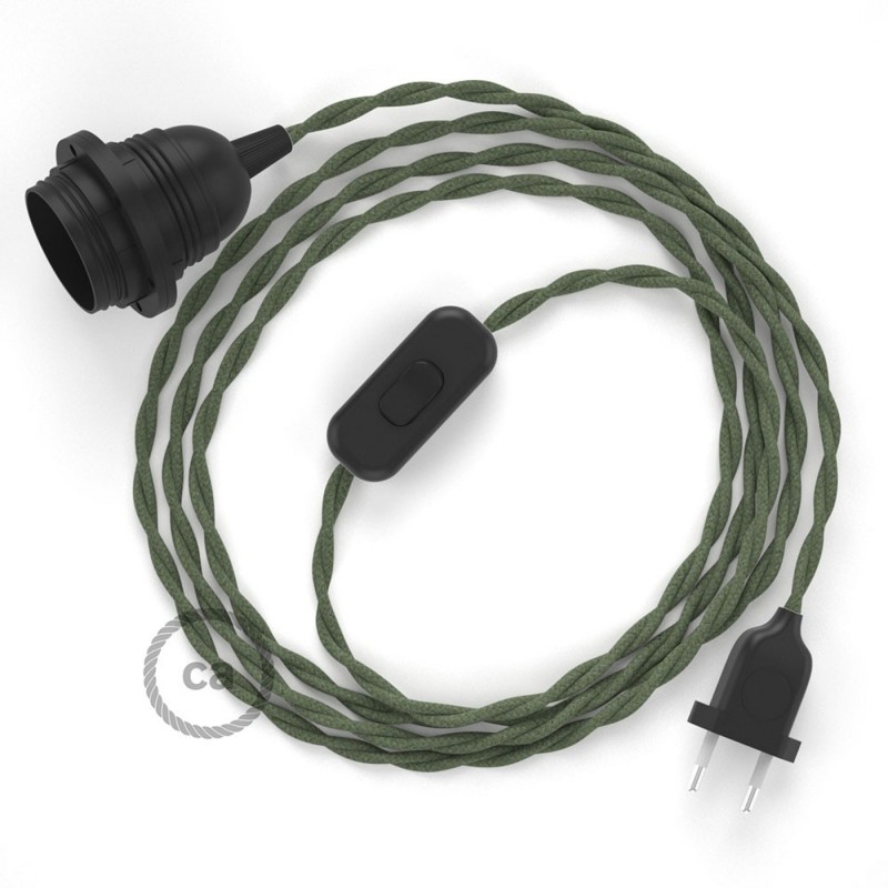 SnakeBis cableado con portalámpara cable textil Gris Verde en Algodón TC63