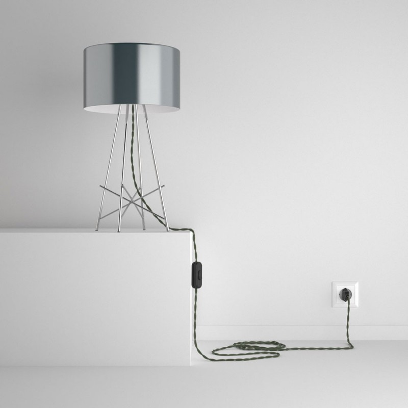 SnakeBis cableado con portalámpara cable textil Gris Verde en Algodón TC63