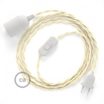 SnakeBis cableado con portalámpara cable textil Marfil en tejido Efecto Seda TM00