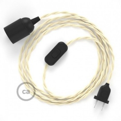 SnakeBis cableado con portalámpara cable textil Marfil en tejido Efecto Seda TM00