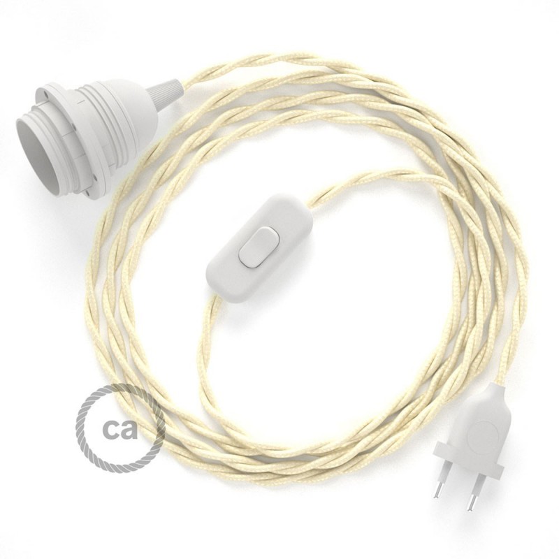 SnakeBis cableado con portalámpara cable textil Marfil en tejido Efecto Seda TM00