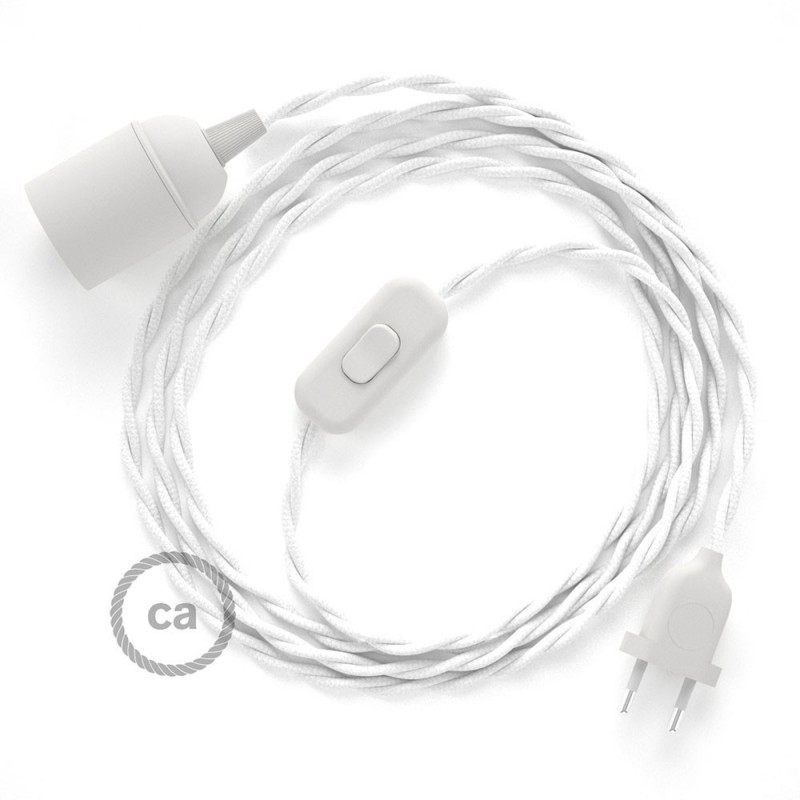 SnakeBis cableado con portalámpara cable textil Blanco en tejido Efecto Seda TM01