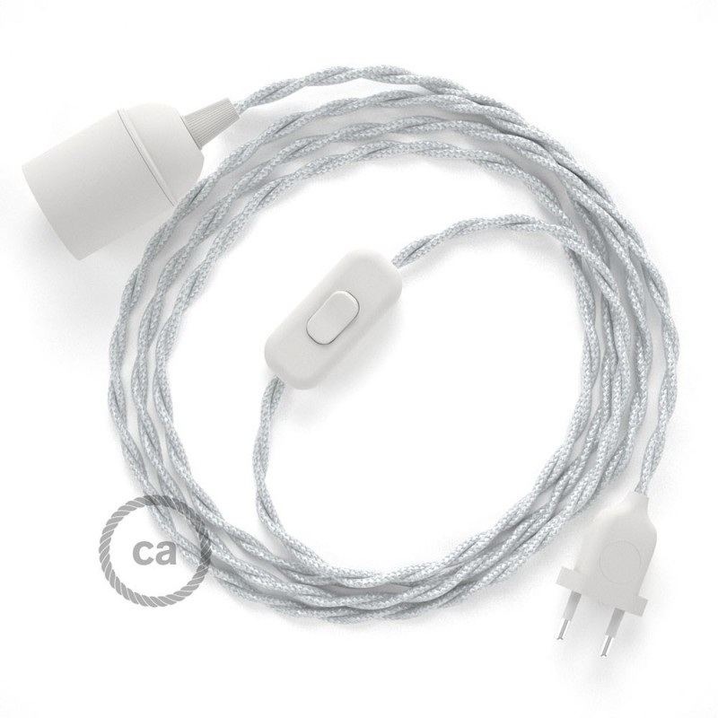SnakeBis cableado con portalámpara cable textil Plateado en tejido Efecto Seda TM02