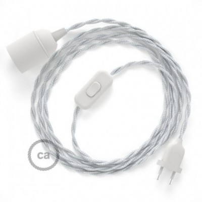 SnakeBis cableado con portalámpara cable textil Plateado en tejido Efecto Seda TM02