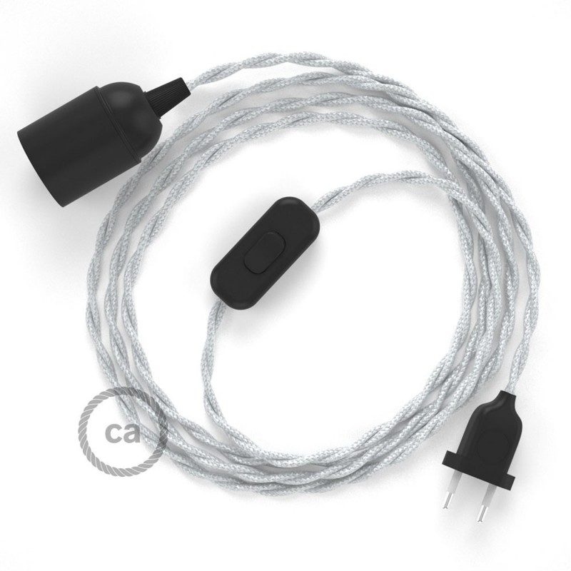 SnakeBis cableado con portalámpara cable textil Plateado en tejido Efecto Seda TM02