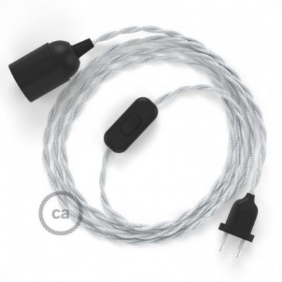 SnakeBis cableado con portalámpara cable textil Plateado en tejido Efecto Seda TM02