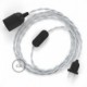 SnakeBis cableado con portalámpara cable textil Plateado en tejido Efecto Seda TM02