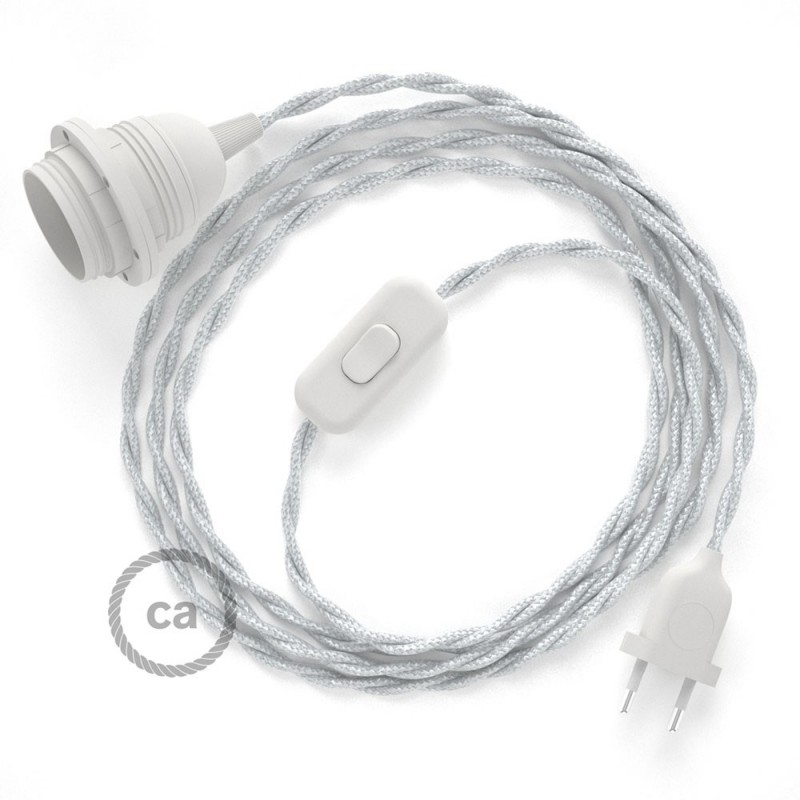 SnakeBis cableado con portalámpara cable textil Plateado en tejido Efecto Seda TM02