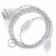 SnakeBis cableado con portalámpara cable textil Plateado en tejido Efecto Seda TM02