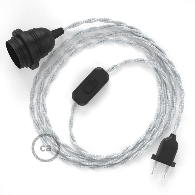 SnakeBis cableado con portalámpara cable textil Plateado en tejido Efecto Seda TM02