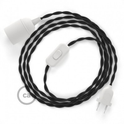 SnakeBis cableado con portalámpara cable textil Negro en tejido Efecto Seda TM04