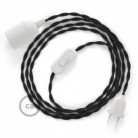 SnakeBis cableado con portalámpara cable textil Negro en tejido Efecto Seda TM04
