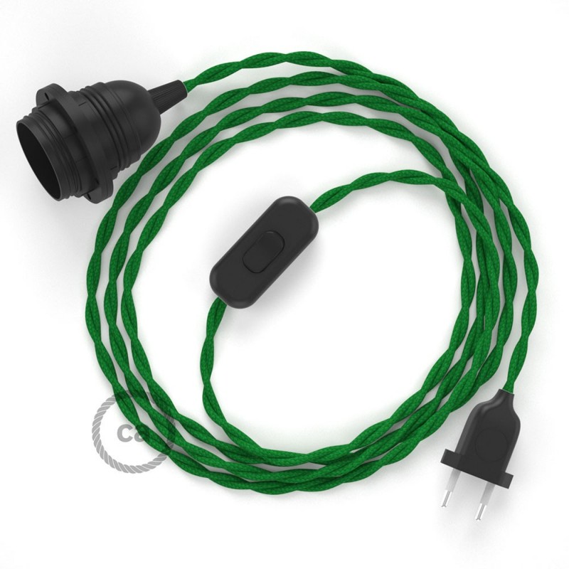 SnakeBis cableado con portalámpara cable textil Verde en tejido Efecto Seda TM06