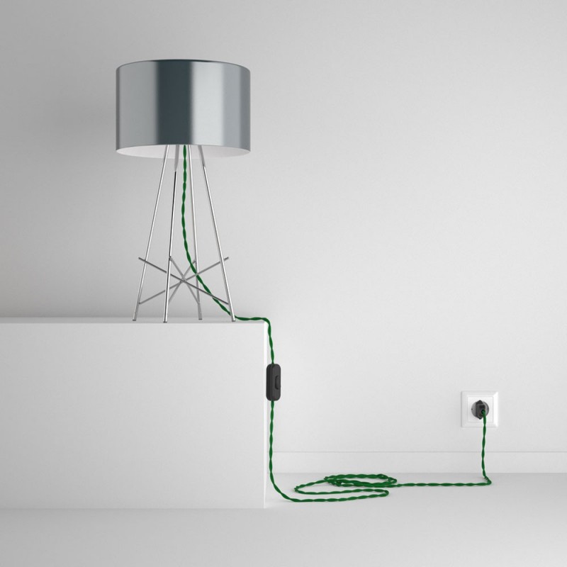 SnakeBis cableado con portalámpara cable textil Verde en tejido Efecto Seda TM06
