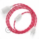 SnakeBis cableado con portalámpara cable textil Fuchsia en tejido Efecto Seda TM08