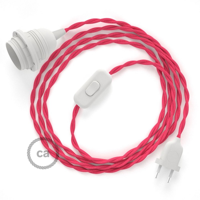 SnakeBis cableado con portalámpara cable textil Fuchsia en tejido Efecto Seda TM08