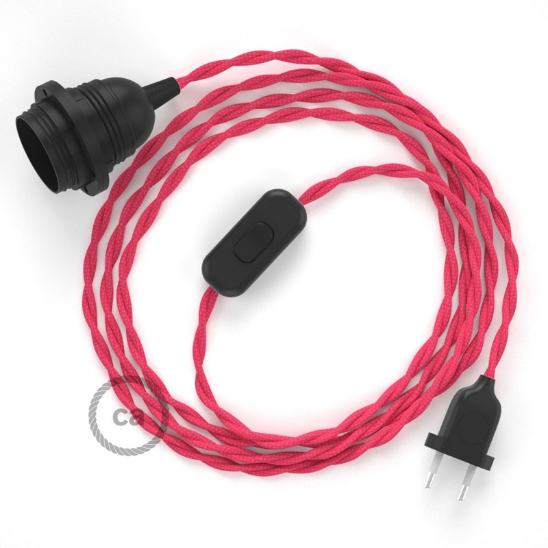 SnakeBis cableado con portalámpara cable textil Fuchsia en tejido Efecto Seda TM08