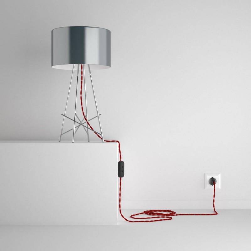 SnakeBis cableado con portalámpara cable textil Rojo en tejido Efecto Seda TM09