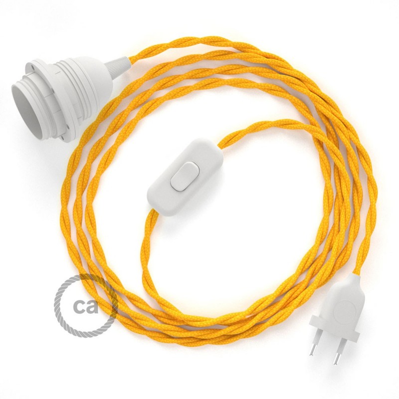 SnakeBis cableado con portalámpara cable textil Amarillo en tejido Efecto Seda TM10