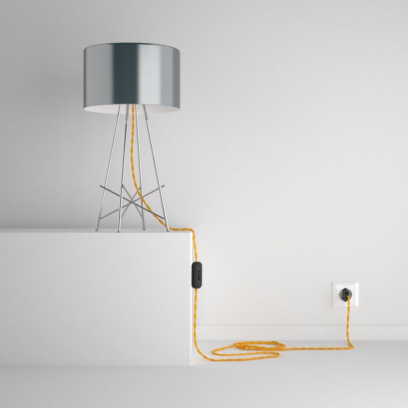 SnakeBis cableado con portalámpara cable textil Amarillo en tejido Efecto Seda TM10