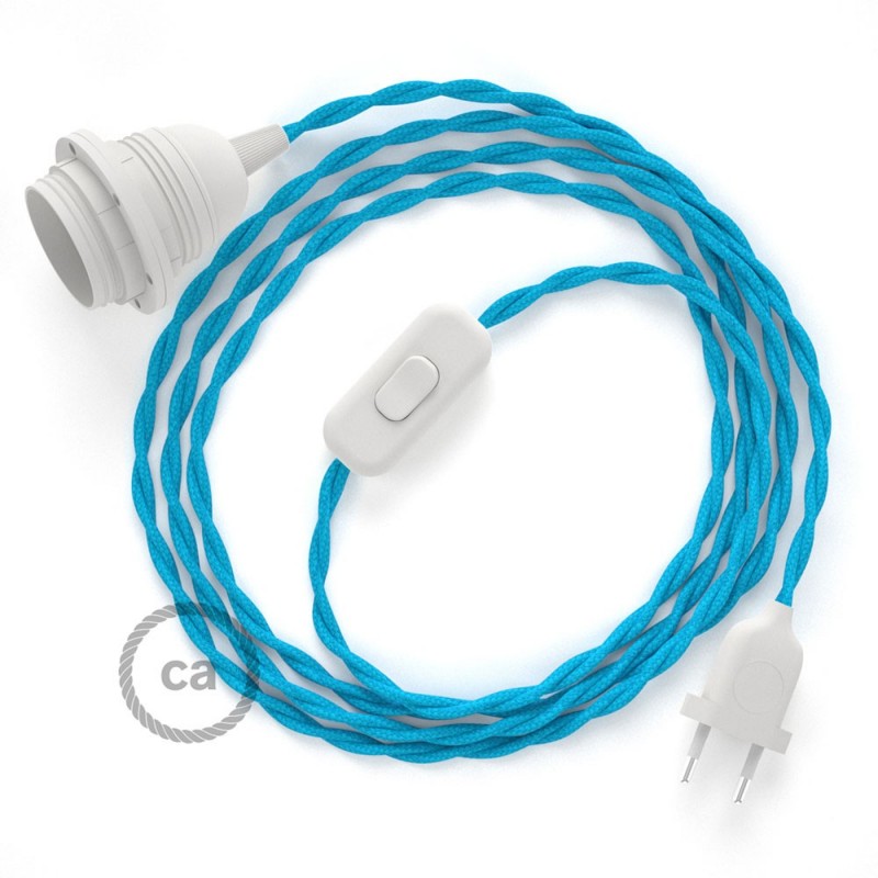 SnakeBis cableado con portalámpara cable textil Turquesa en tejido Efecto Seda TM11