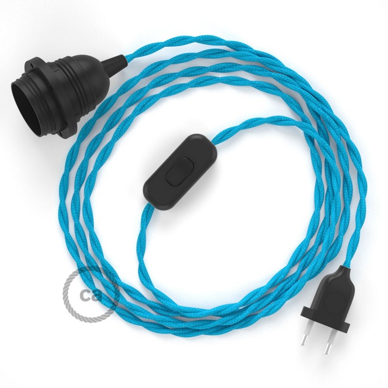 SnakeBis cableado con portalámpara cable textil Turquesa en tejido Efecto Seda TM11