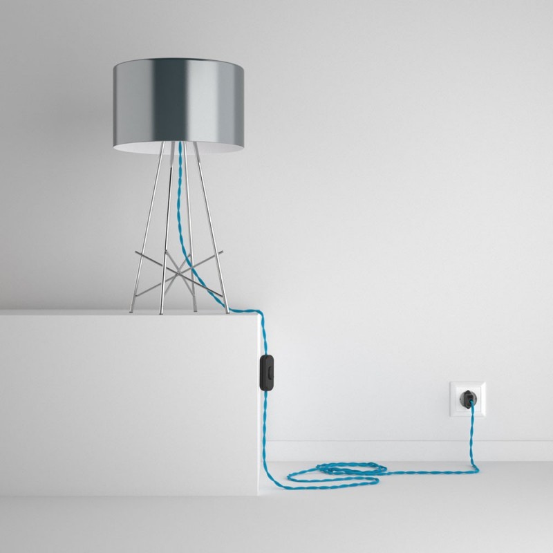 SnakeBis cableado con portalámpara cable textil Turquesa en tejido Efecto Seda TM11