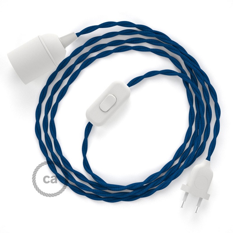 SnakeBis cableado con portalámpara cable textil Azul en tejido Efecto Seda TM12