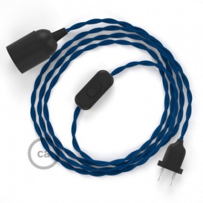 SnakeBis cableado con portalámpara cable textil Azul en tejido Efecto Seda TM12