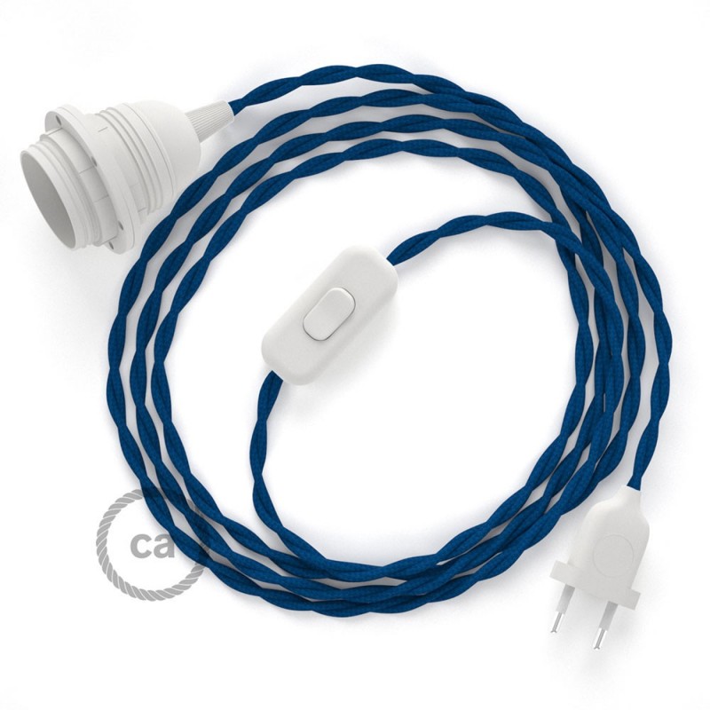 SnakeBis cableado con portalámpara cable textil Azul en tejido Efecto Seda TM12