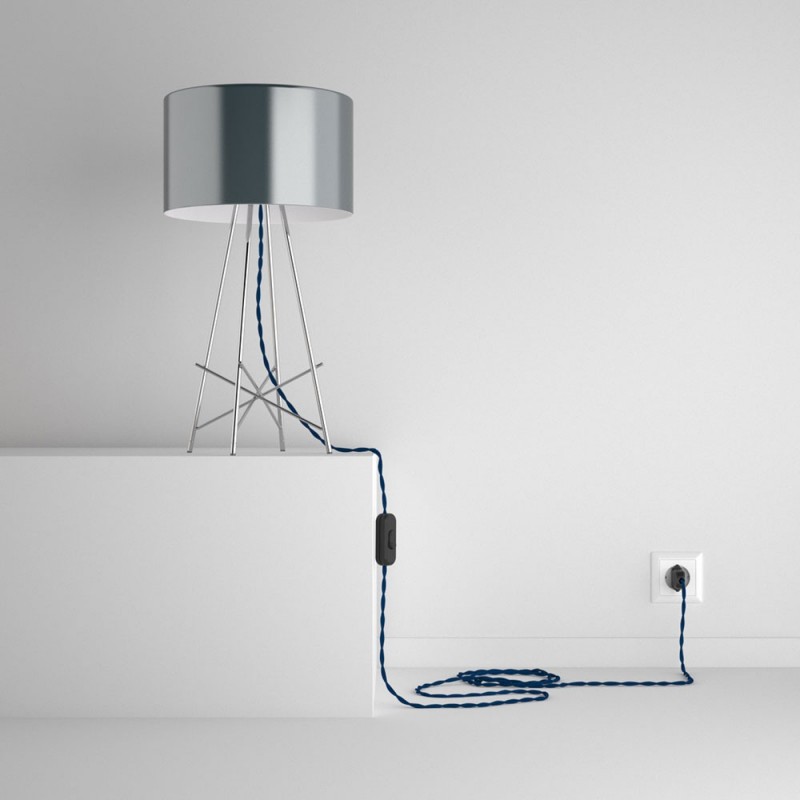SnakeBis cableado con portalámpara cable textil Azul en tejido Efecto Seda TM12