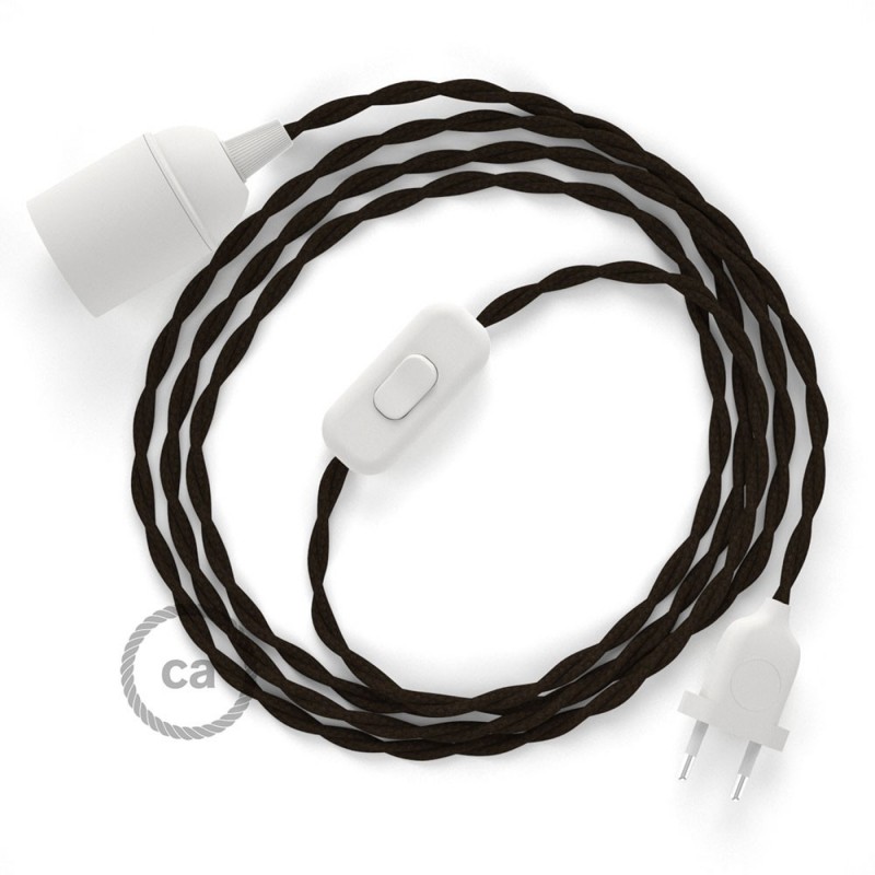 SnakeBis cableado con portalámpara cable textil Marrón en tejido Efecto Seda TM13