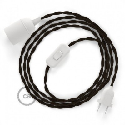 SnakeBis cableado con portalámpara cable textil Marrón en tejido Efecto Seda TM13