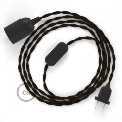 SnakeBis cableado con portalámpara cable textil Marrón en tejido Efecto Seda TM13