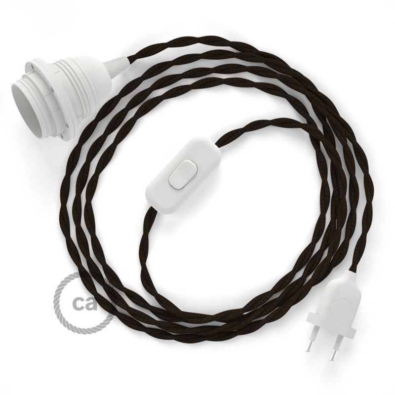 SnakeBis cableado con portalámpara cable textil Marrón en tejido Efecto Seda TM13
