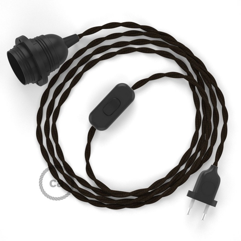 SnakeBis cableado con portalámpara cable textil Marrón en tejido Efecto Seda TM13