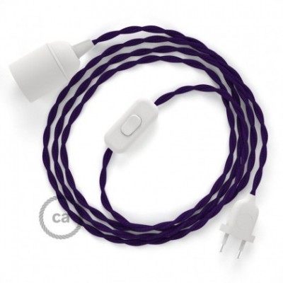 SnakeBis cableado con portalámpara cable textil Púrpura en tejido Efecto Seda TM14