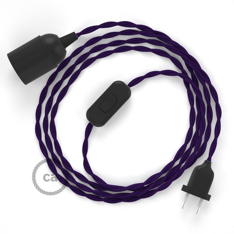 SnakeBis cableado con portalámpara cable textil Púrpura en tejido Efecto Seda TM14