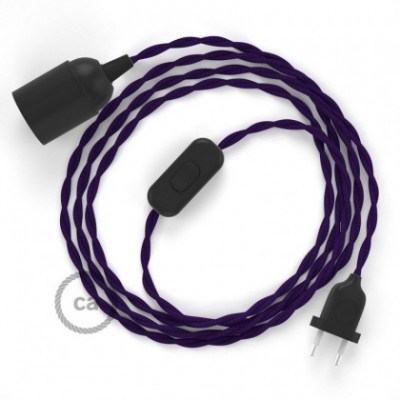 SnakeBis cableado con portalámpara cable textil Púrpura en tejido Efecto Seda TM14