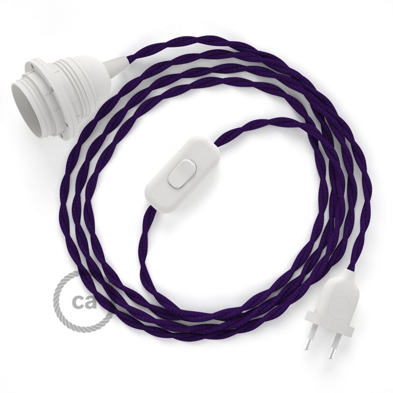 SnakeBis cableado con portalámpara cable textil Púrpura en tejido Efecto Seda TM14