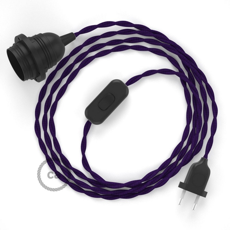 SnakeBis cableado con portalámpara cable textil Púrpura en tejido Efecto Seda TM14