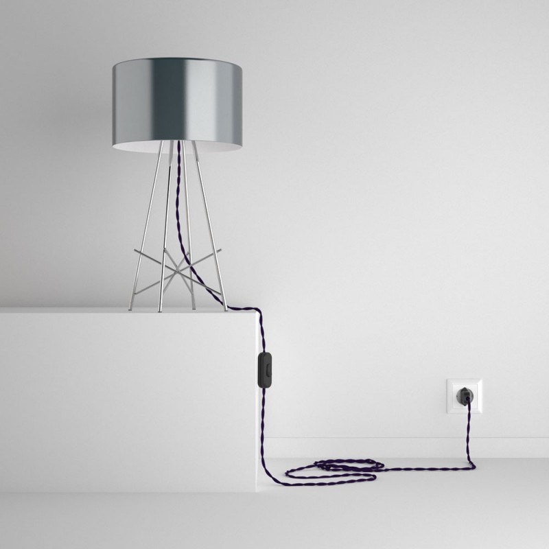 SnakeBis cableado con portalámpara cable textil Púrpura en tejido Efecto Seda TM14