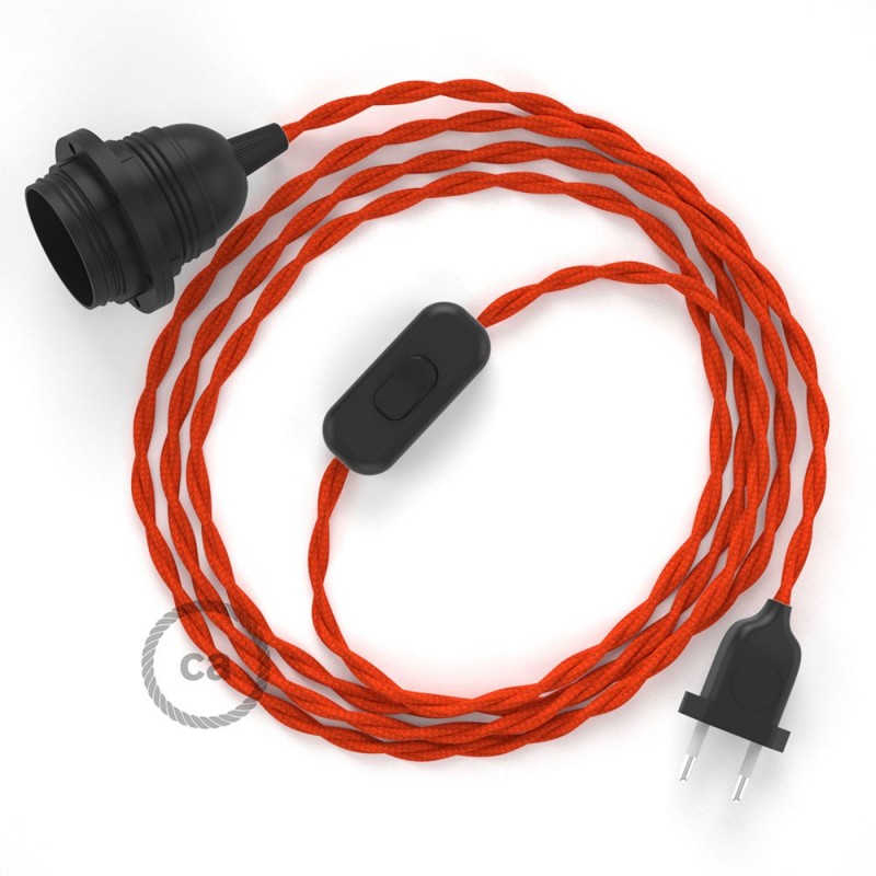 SnakeBis cableado con portalámpara cable textil Naranja en tejido Efecto Seda TM15