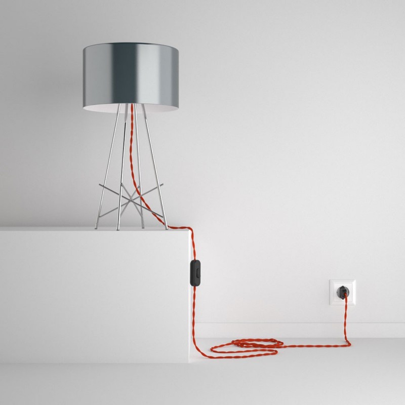 SnakeBis cableado con portalámpara cable textil Naranja en tejido Efecto Seda TM15