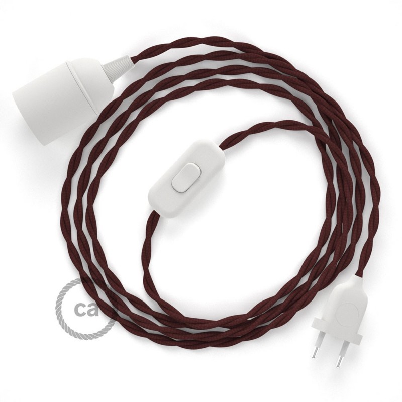 SnakeBis cableado con portalámpara cable textil Burdeos en tejido Efecto Seda TM19