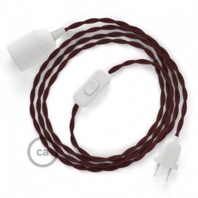 SnakeBis cableado con portalámpara cable textil Burdeos en tejido Efecto Seda TM19