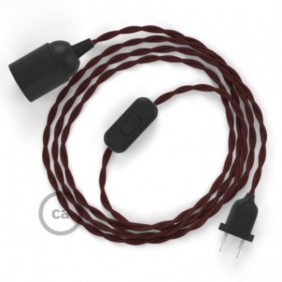 SnakeBis cableado con portalámpara cable textil Burdeos en tejido Efecto Seda TM19