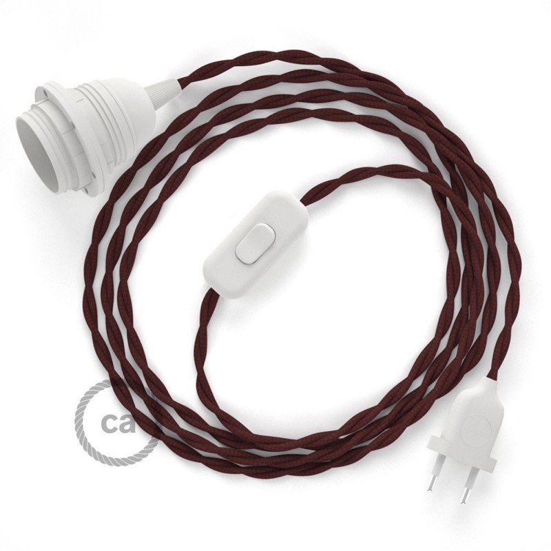 SnakeBis cableado con portalámpara cable textil Burdeos en tejido Efecto Seda TM19