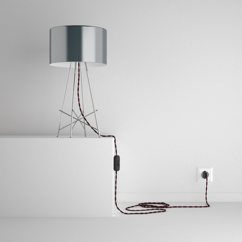 SnakeBis cableado con portalámpara cable textil Burdeos en tejido Efecto Seda TM19