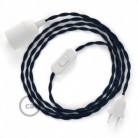 SnakeBis cableado con portalámpara cable textil Azul Marino en tejido Efecto Seda TM20